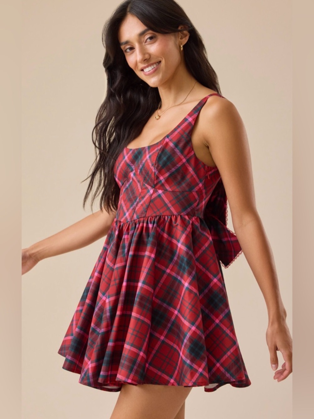 Altar'd State Red Plaid Sleeveless Mini Dress